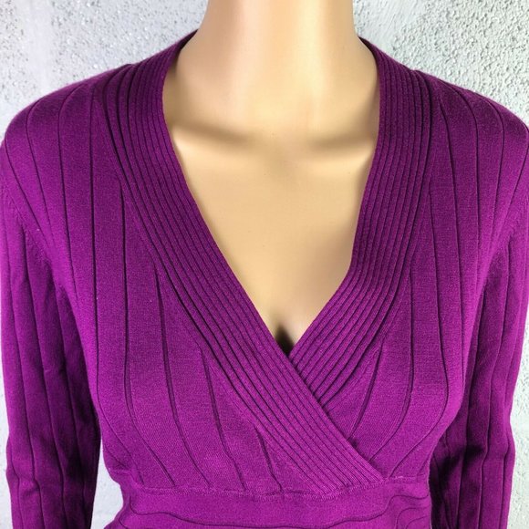 Style & Co Purple Long Sleeve Ribbed Top Knit V-Neck Wrapped Front Size S - Picture 5 of 7
